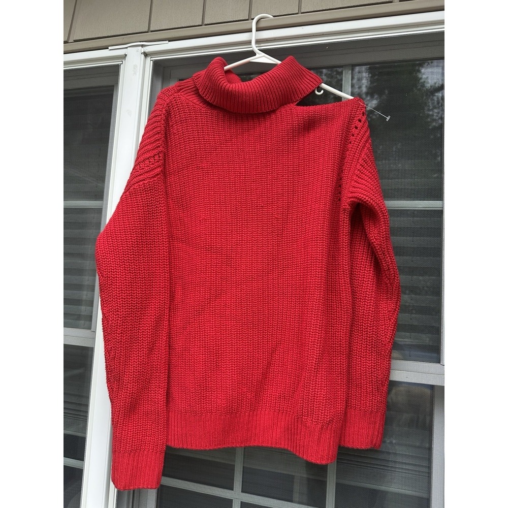 ASTR The Label Turtle Neck Cutout Chunky Cable Knit Sweater Red Size Small